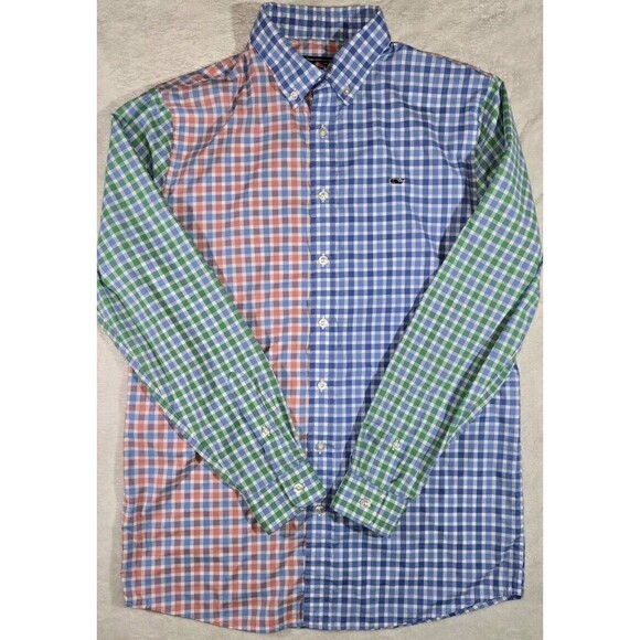 Vineyard Vines Whale Shirt Button Down Boys XL Nylon Spandex Multicolor - Picture 3 of 10